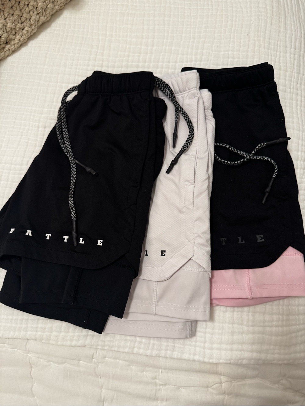 Kids Layered Athletic Shorts - Black, Light Gray, Pink